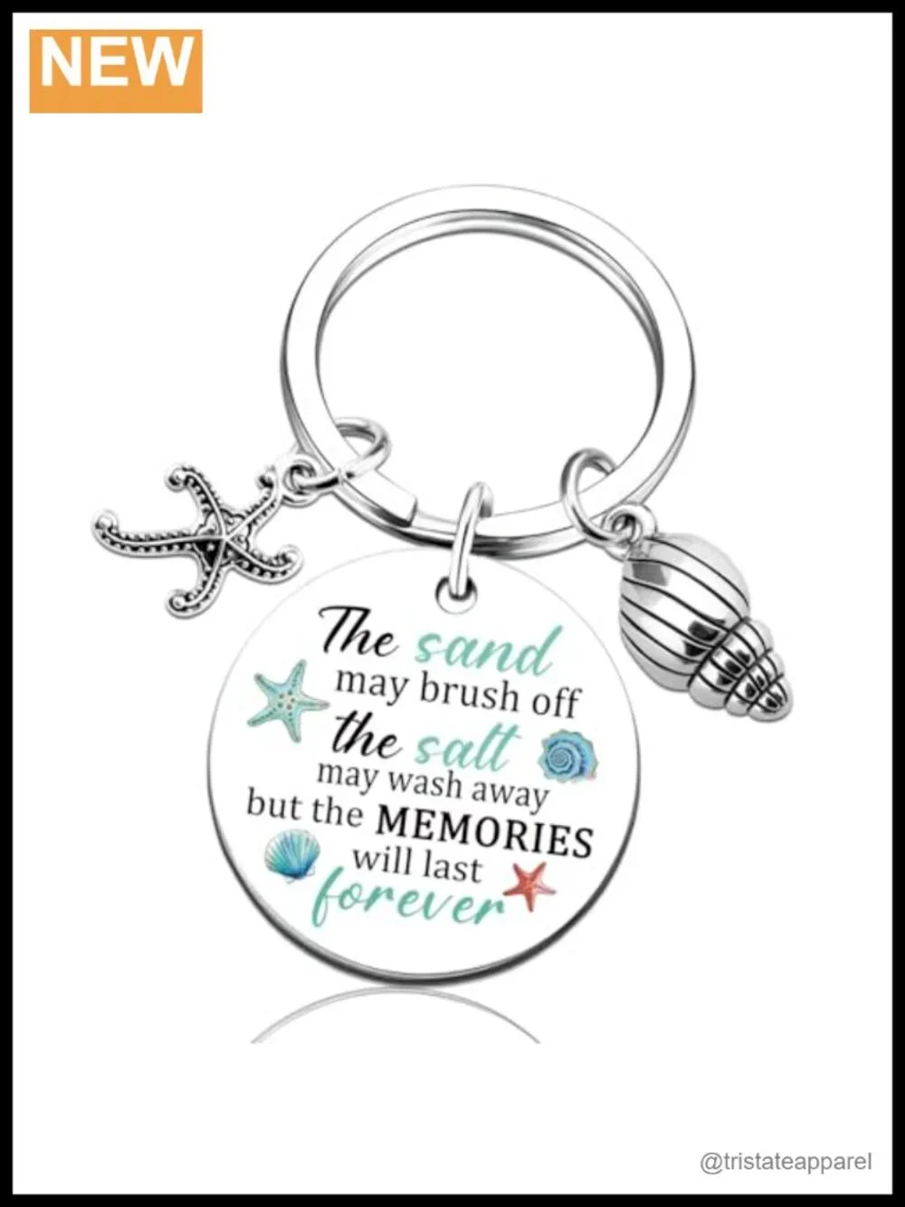 Stainless Steel Beach Keychain with Starfish and Shell Design